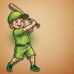 Cartoon illustration of a cheerful boy playing baseball. Ideal for children's books, educational materials, and sports-related content.