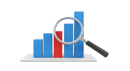 Magnifying Glass on Bar Graph Symbolizing data analysis performance tracking and growth strategy