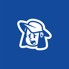 Surprised cartoon vector face of a kid with long hair and cap. Bold outline, expressive style. Perfect for mascot, logo, children’s brand, emoji, or sticker use