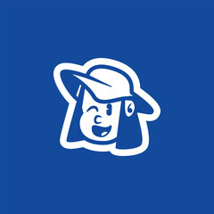 Surprised cartoon vector face of a kid with long hair and cap. Bold outline, expressive style. Perfect for mascot, logo, children’s brand, emoji, or sticker use