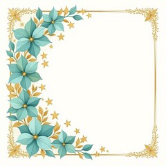 Fototapeta premium Floral frame with delicate blue flowers and golden stars.