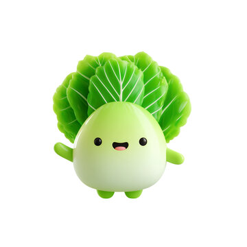 A cute 3D cabbage character with a happy smiling face. Adorable green vegetable mascot illustration isolated on white.