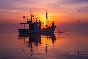 Fototapeta premium fishing boat in the sunset