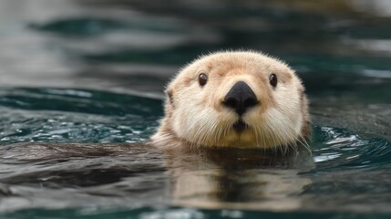 A curious otter peeks above the water surface. This charming creature showcases playful behavior in its natural habitat. A delightful capture perfect for wildlife enthusiasts. AI