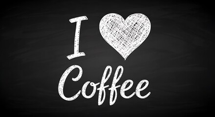 The words i love coffee written in chalk on a black chalkboard