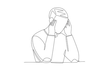 Anxious man holding his head. Anxiety concept one-line drawing