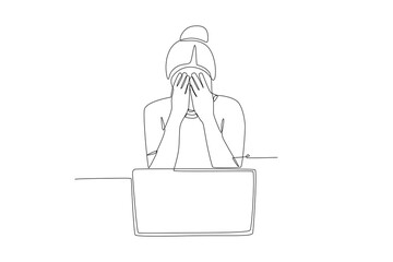 Women who are stressed with work. Anxiety concept one-line drawing