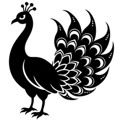 Obraz premium Royal Peacock Tribal Art Bold Vector Silhouette for Tattoo, Cultural Decor & Luxury Branding