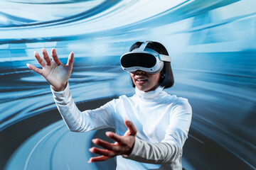 Latin woman exploring virtual reality technology