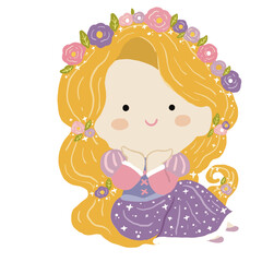 Cute little princess illustration elements -  Rapunzel cute. Wonderland