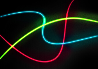 abstract neon colored bright lines on black background