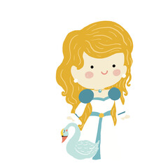 Cute little princess illustration elements -  Swan lake pricess illustration. Wonderland