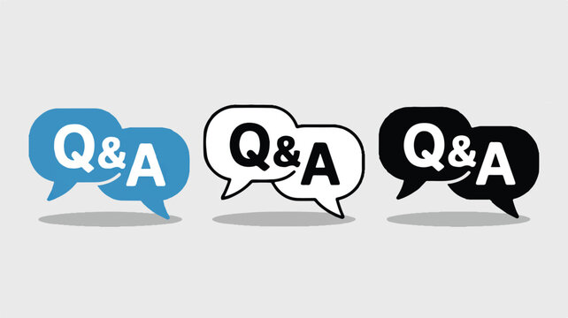 Minimalist Q&A icon set with three speech bubble variations for communication and support