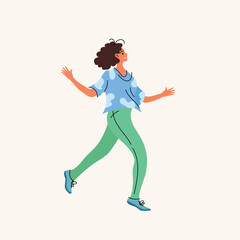 Young stylish girl dancing. Flat cartoon modern style. Vector illustration isolated on light background.