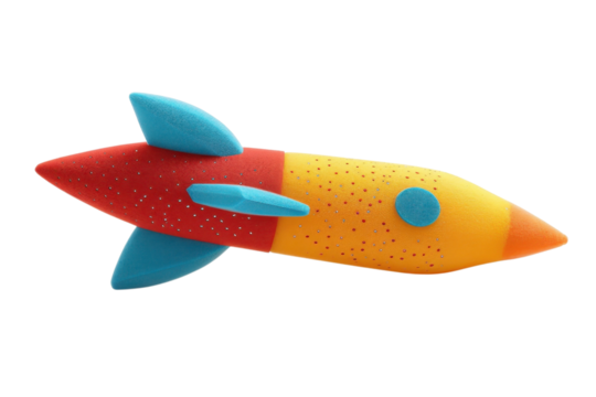 Colorful foam rocket toy designed for imaginative play and outdoor fun for kids during sunny afternoons