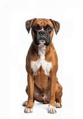 Cachorro Boxer em um fundo de est&uacute;dio branco