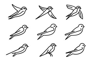 Swallow Bird Series: A collection of meticulously drawn swallow illustrations showcasing diverse poses, capturing the bird's elegance.