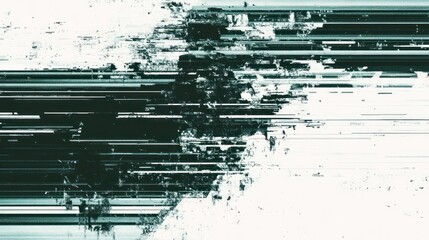Abstract digital glitch art with horizontal lines and white noise.