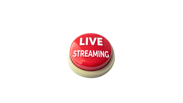 Red Button with 'Live Streaming' Inscription On a transparent background