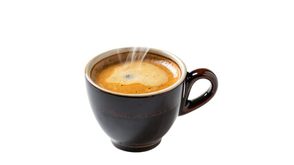 Steaming Cup of Espresso Coffee in a Black Ceramic Mug On a transparent background