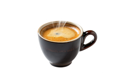 Steaming Cup of Espresso Coffee in a Black Ceramic Mug On a transparent background