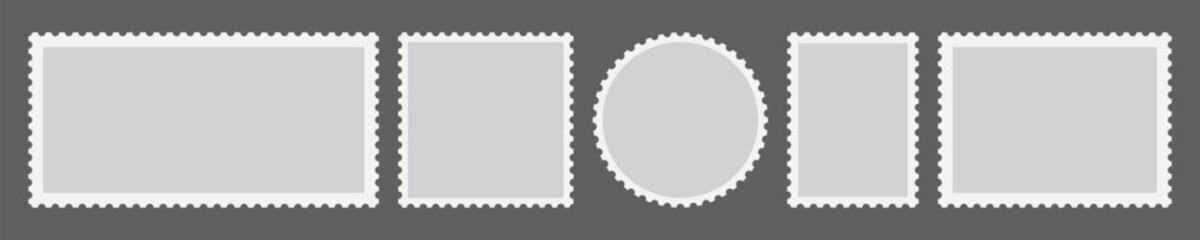 Postage stamps. Blank postcard and letter stamp templates collection with copy space. Vintage post stamp frame and border.