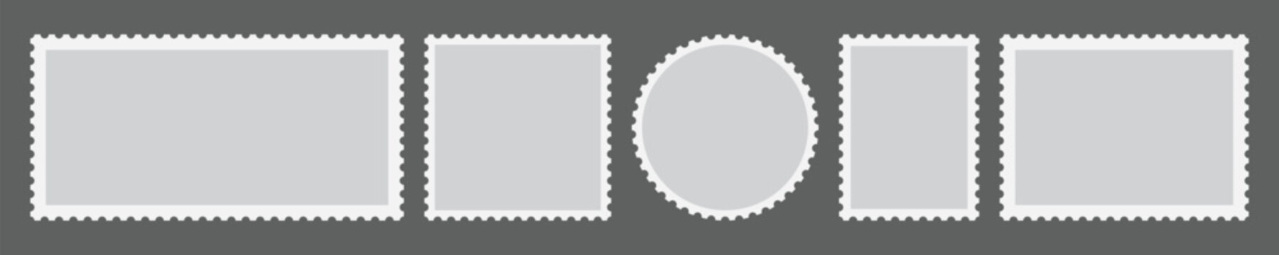 Postage stamps. Blank postcard and letter stamp templates collection with copy space. Vintage post stamp frame and border.