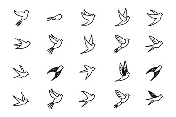 Flight of the Sketch Birds: A series of elegant bird sketches depict the beauty of flight, captured in graceful poses and clean lines. 