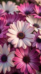Obraz premium Close up of vibrant pink and white daisy flowers in bloom