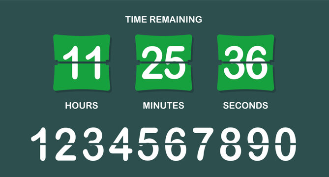 Countdown timer icon. Flip-style numeric display showing days, hours, minutes, seconds with brown background, bold split numbers, and a clear time-remaining header in white text.