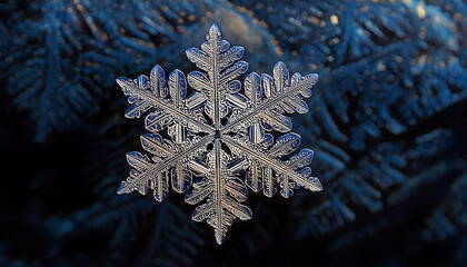 Stunning close-up of a single, intricately detailed snowflake against a softly blurred background of other snowflakes.  Perfect for winter themes, holiday designs, or nature-inspired projects.