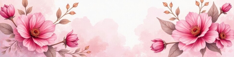 Delicate pink watercolor floral abstract, gold accents, card, digital, wedding