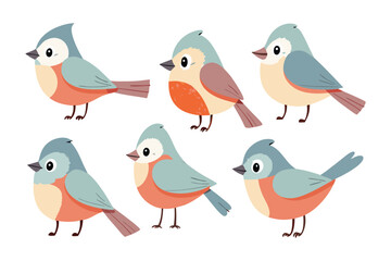 Charming Bird Collection: A delightful illustration showcases a group of cheerful, colorful birds, each with its unique charm and character, perfect for adding a touch of whimsy and nature's beauty.