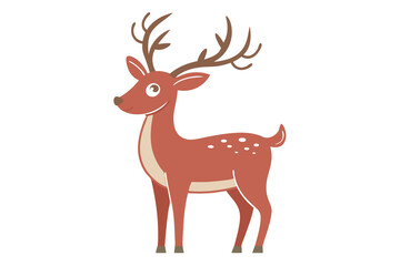 Fototapeta premium Cute cartoon deer with antlers and white spots standing on a white background