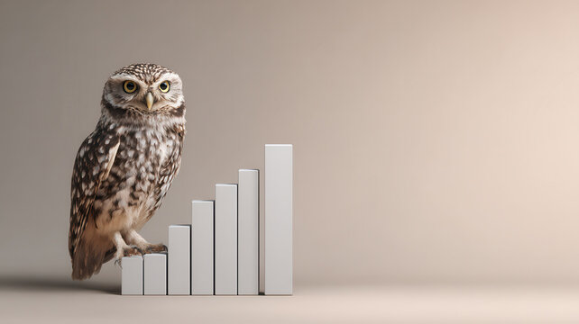 Owl perched on bar chart, representing wisdom in data analysis