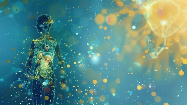 Childhood Cancer Awareness Month, medical illustration of child's silhouette with highlighted immune system and golden awareness symbols, scientific accuracy, educational healthcare art style.  - Powered by Adobe