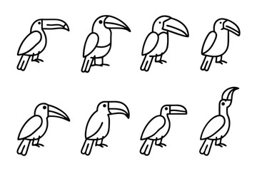 Toucan Pattern: A set of illustrated toucans are featured, showcasing the distinctive beak. Emphasizing simple lines in this design, it represents a diverse illustration collection.