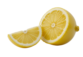 Realistic Lemon and Juicy Half Slice – Isolated for Commercial Use PNG.