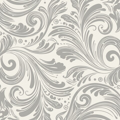 Elegant Seamless Grey Floral Swirl Pattern Background