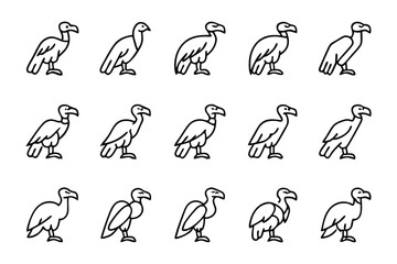 Fototapeta premium Monochromatic Vultures in Order: A structured arrangement of minimalist line art vultures, presenting a stylized illustration of these impressive scavengers in a clean and concise design.