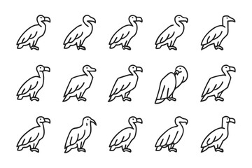 Fototapeta premium A flock of Vulture Illustrations: A series of stylized black and white illustrations depicts vultures, providing a clean and impactful visual for thematic projects. 