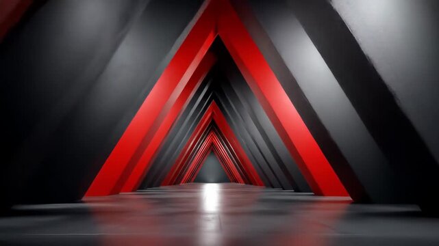 Abstract geometric tunnel with red and black design
