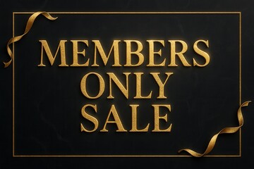 Elegant "Members Only Sale" text in gold with a ribbon on a dark background, conveying a sense of exclusivity and luxury for promotional purposes.