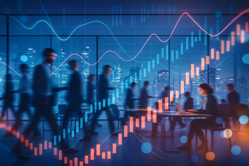 Business professionals working in a modern office with graphs