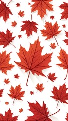 Fototapeta premium Vibrant red maple leaves falling on a white background