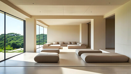 Modern Luxury Living Room with Minimalist Furniture and Scenic Views