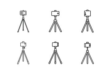 smartphone tripod icon line art vector illustration