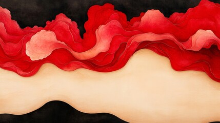 Fototapeta premium An abstract design featuring flowing red shapes against a dark background, This image can be used in creative projects, as wall art, or for branding materials to evoke warmth and passion,