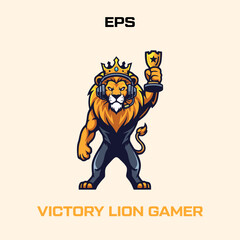 Victory Lion Gamer – Crowned eSports Mascot Logo