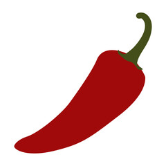 A vibrant, isolated illustration of a single, red chili pepper with a green stem.